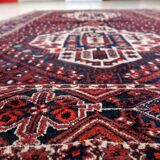 Vintage 1950s Persian Afshar rug, tribal double medallion, red field, 148cm x 211cm