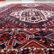 Vintage 1950s Persian Afshar rug, tribal double medallion, red field, 148cm x 211cm