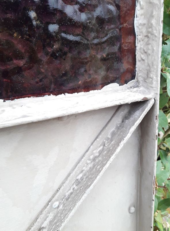 Workshop door 258.4x98.5cm in iron and colored cathedral glass