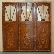 Pair of three-panel screens made of Dutch hardwood and walnut.