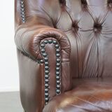 Lot de 2 fauteuils chesterfield anglais classiques en cuir de vache