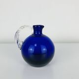 Vase rond verre de Murano bleu, anse torsadée, vintage