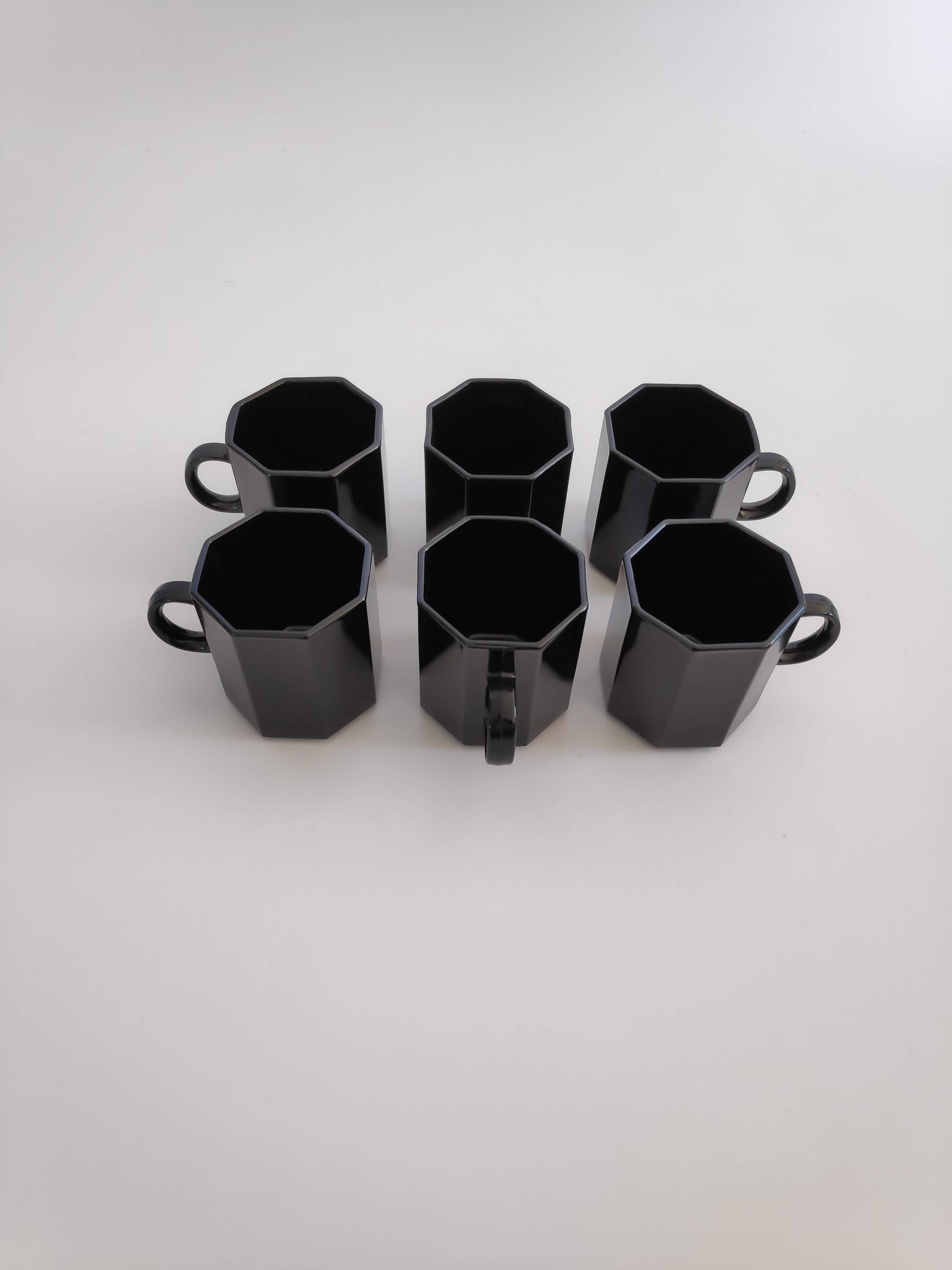 6 black espresso coffee cups Octime Arcoroc