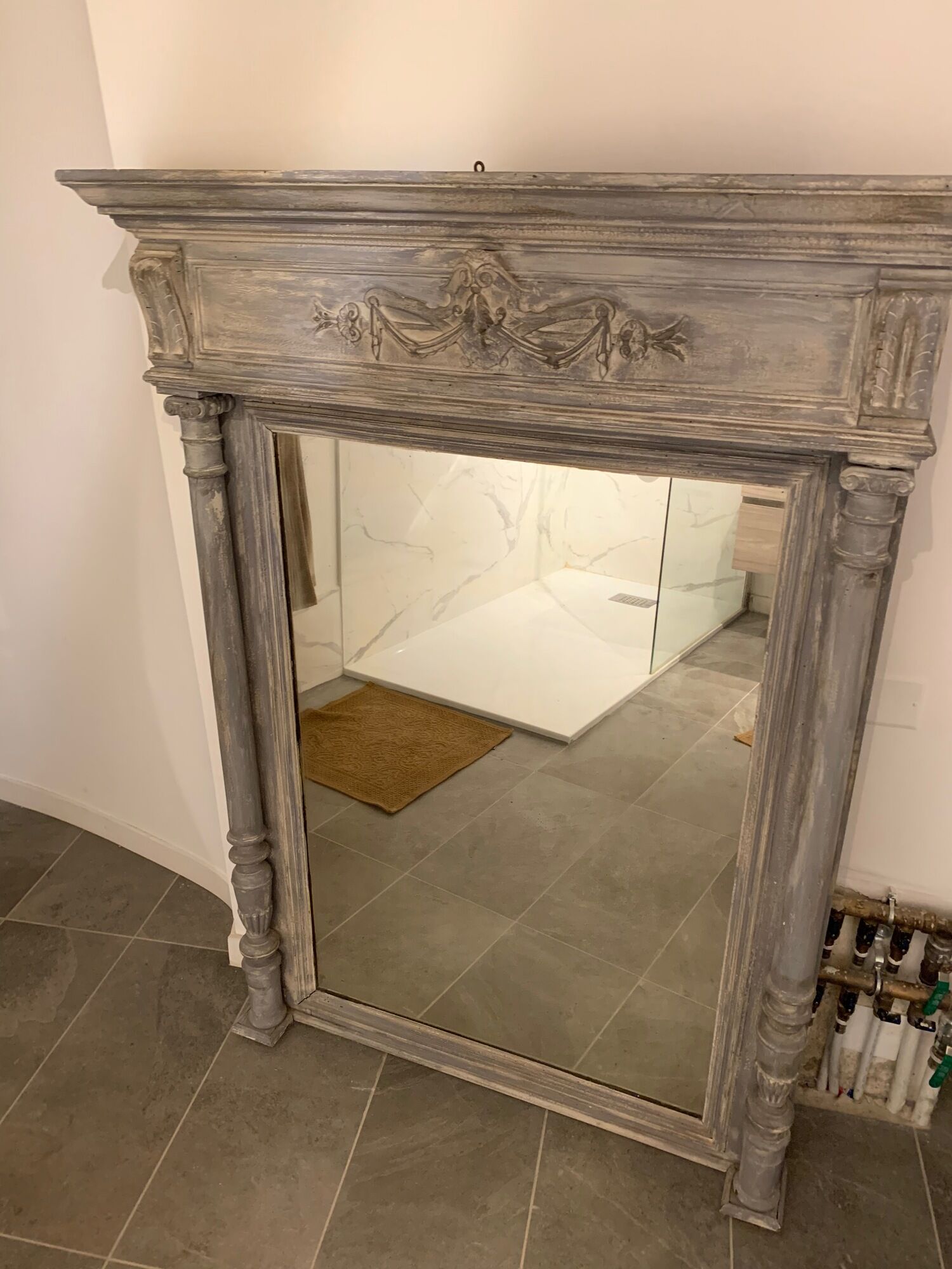 Trumeau ancien fin XIXè, grey wood, Shabby chic style 109x142cm