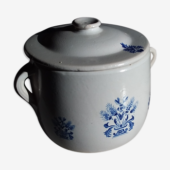 Vintage white and blue ceramic soup tureen