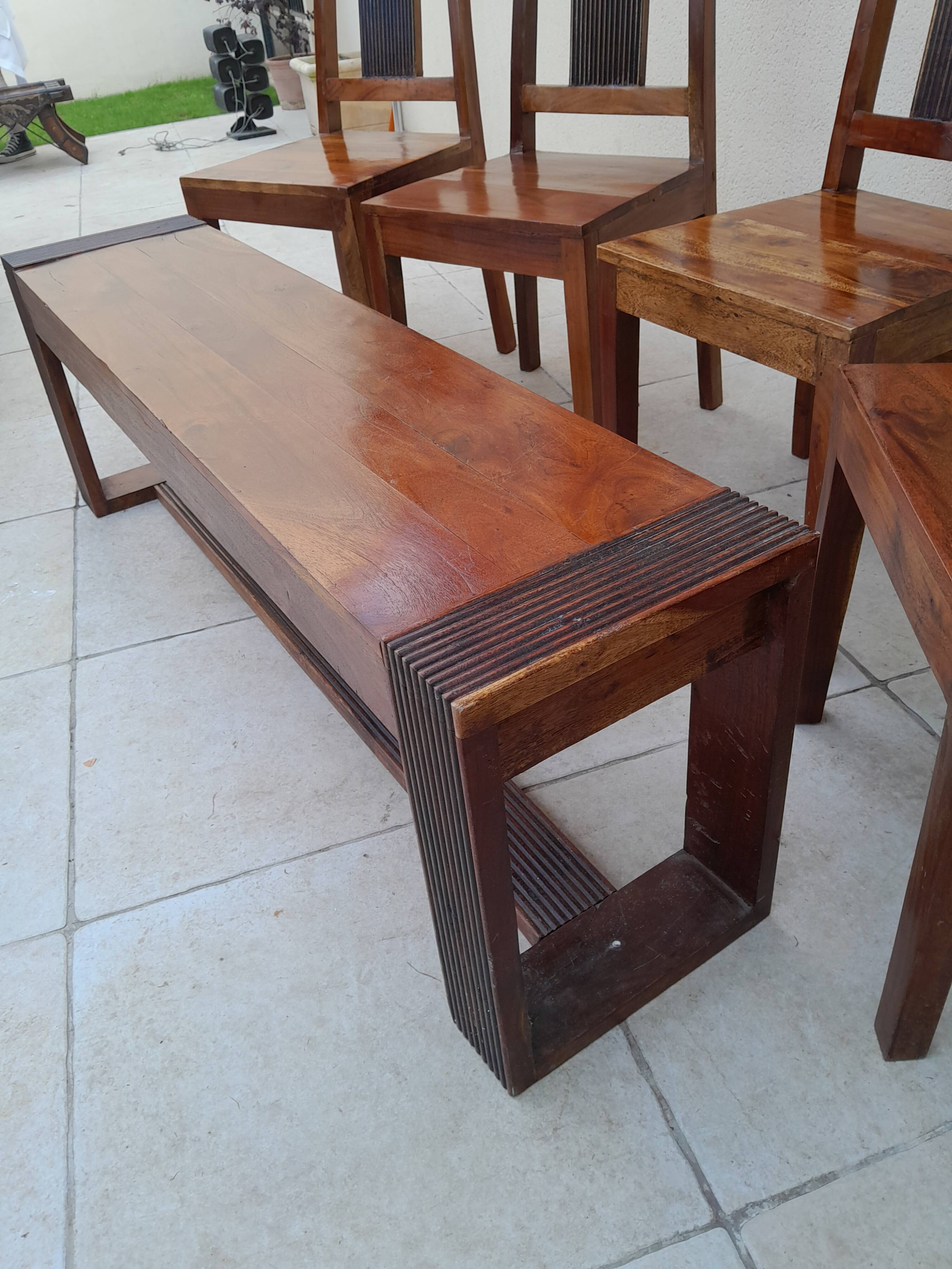 Vintage solid rosewood chairs and bench