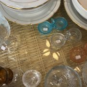 Dining table in rattan, wicker and glass 1960