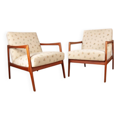 Paire de Fauteuils Scandinaves en Teck et tissu neuf 1960.
