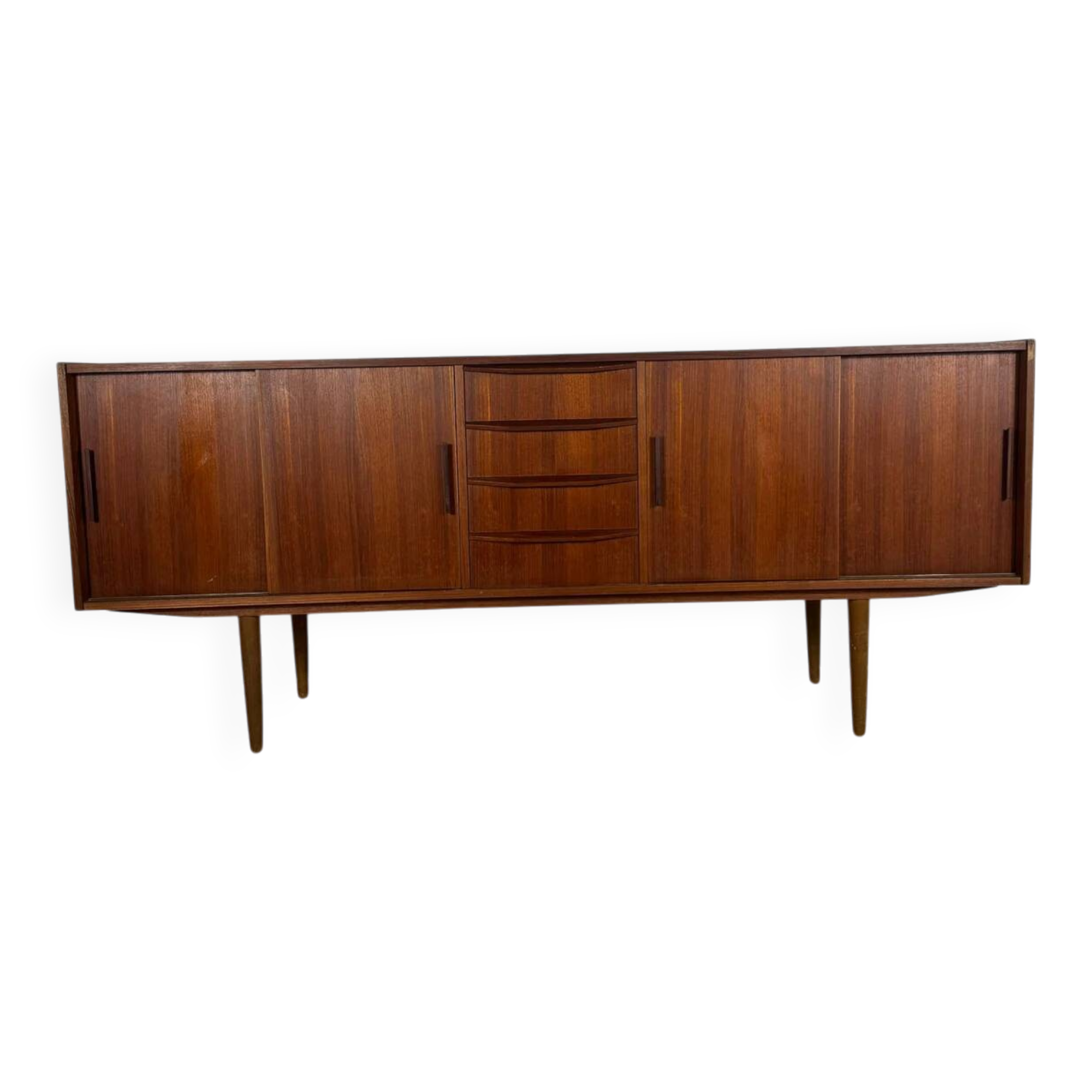 Buffet en teck avec portes coulissantes et tiroirs – Mid-Century