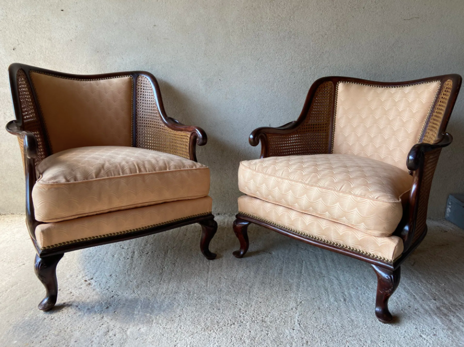 Pair of vintage 1940 canned armchairs