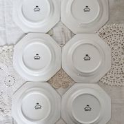 6 assiettes à dessert vintage octogonales à décor perlé, Johnson Brothers