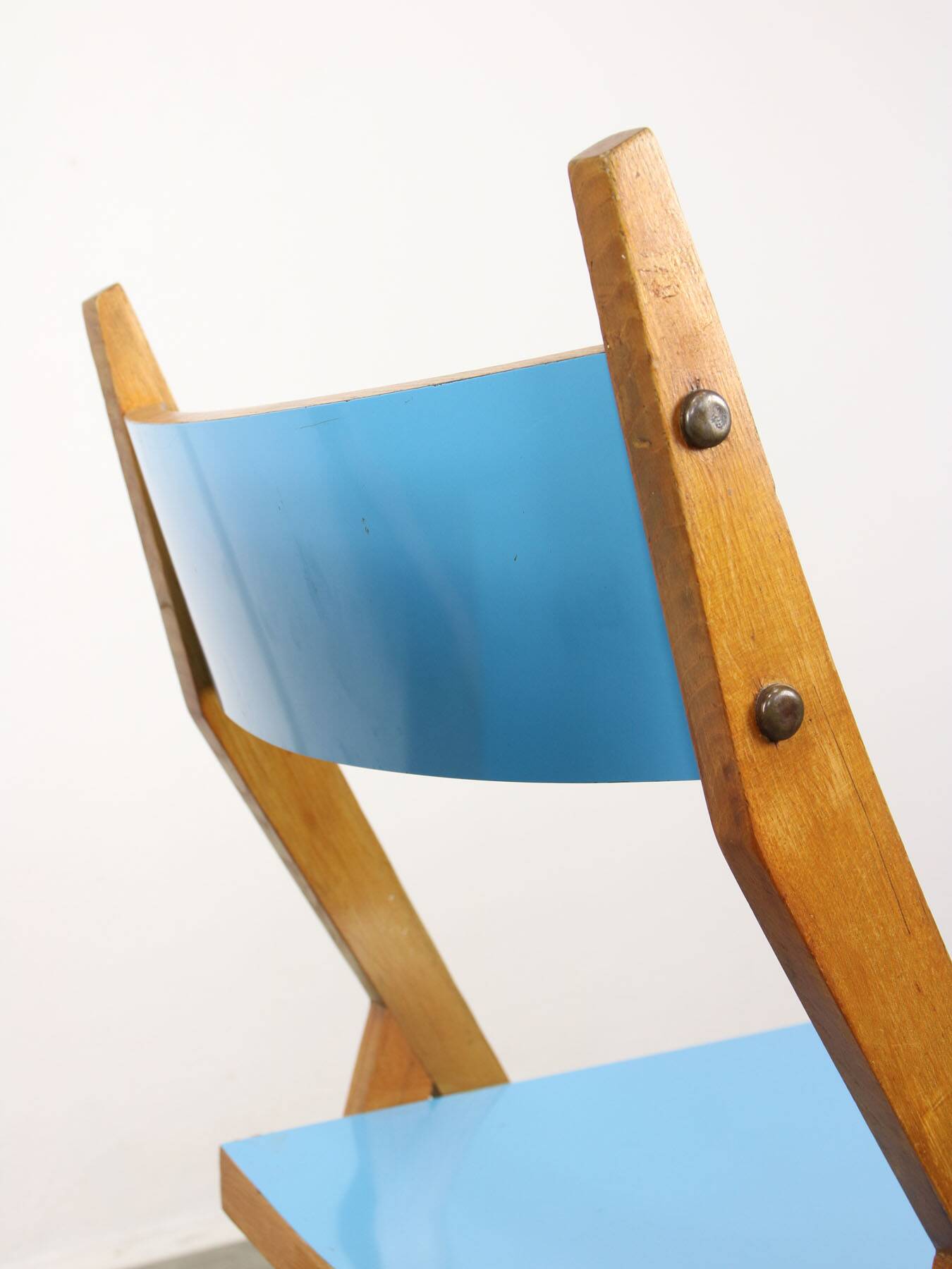 Mid-century Italian Wooden Dining Set of 5 in Blue