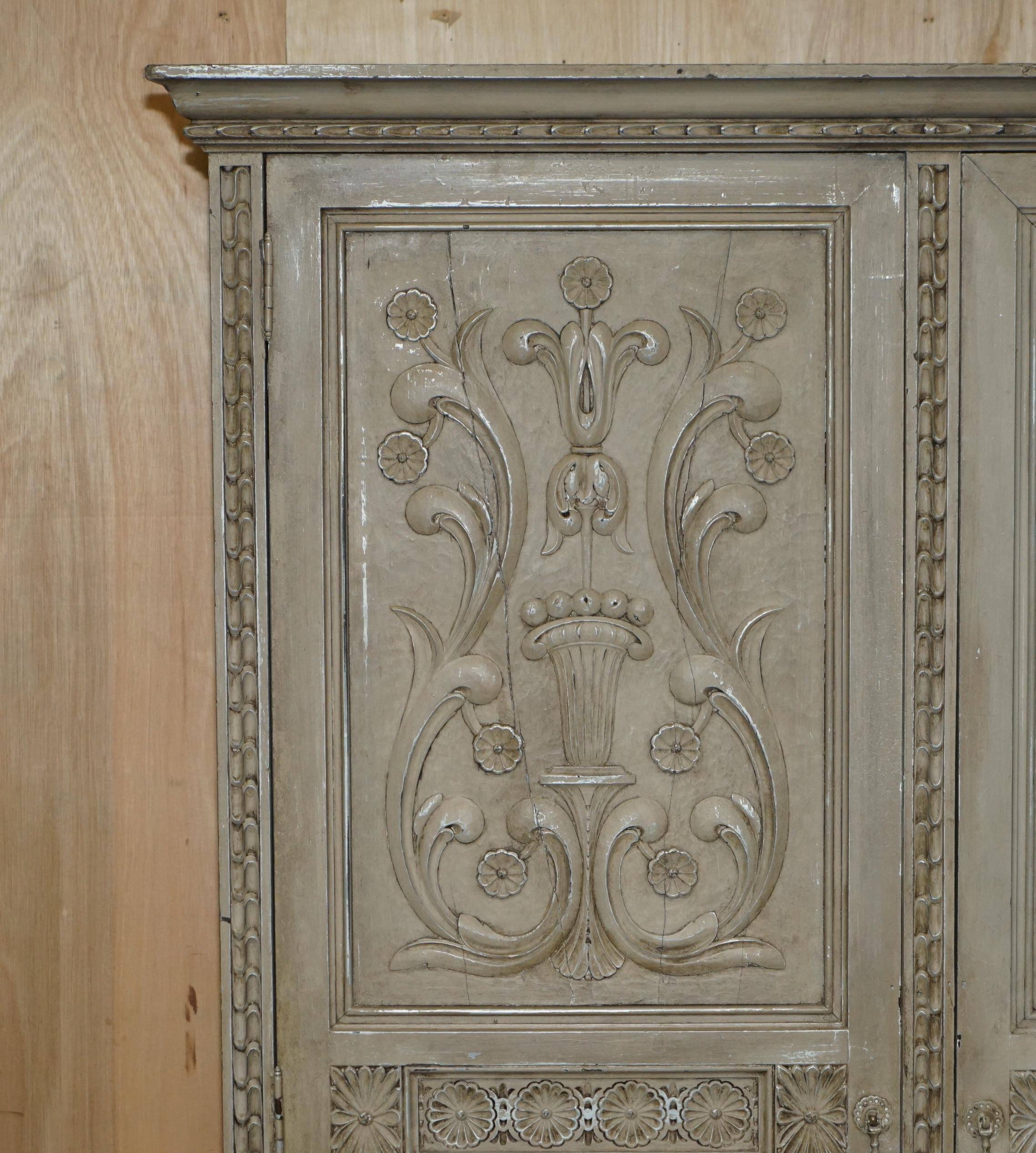 Jacobean Revival armoire, hand-carved, painted - 1840-1860