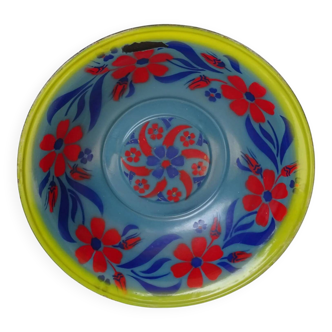Grand bol vintage français émaillé à fleurs peintes à la main