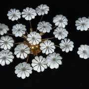 Pair of Murano white flower ceiling lamps. Italy 1980s