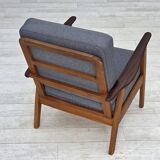 1970s, pair of Danish armchairs, reupholstered, furniture wool, teak, oak.