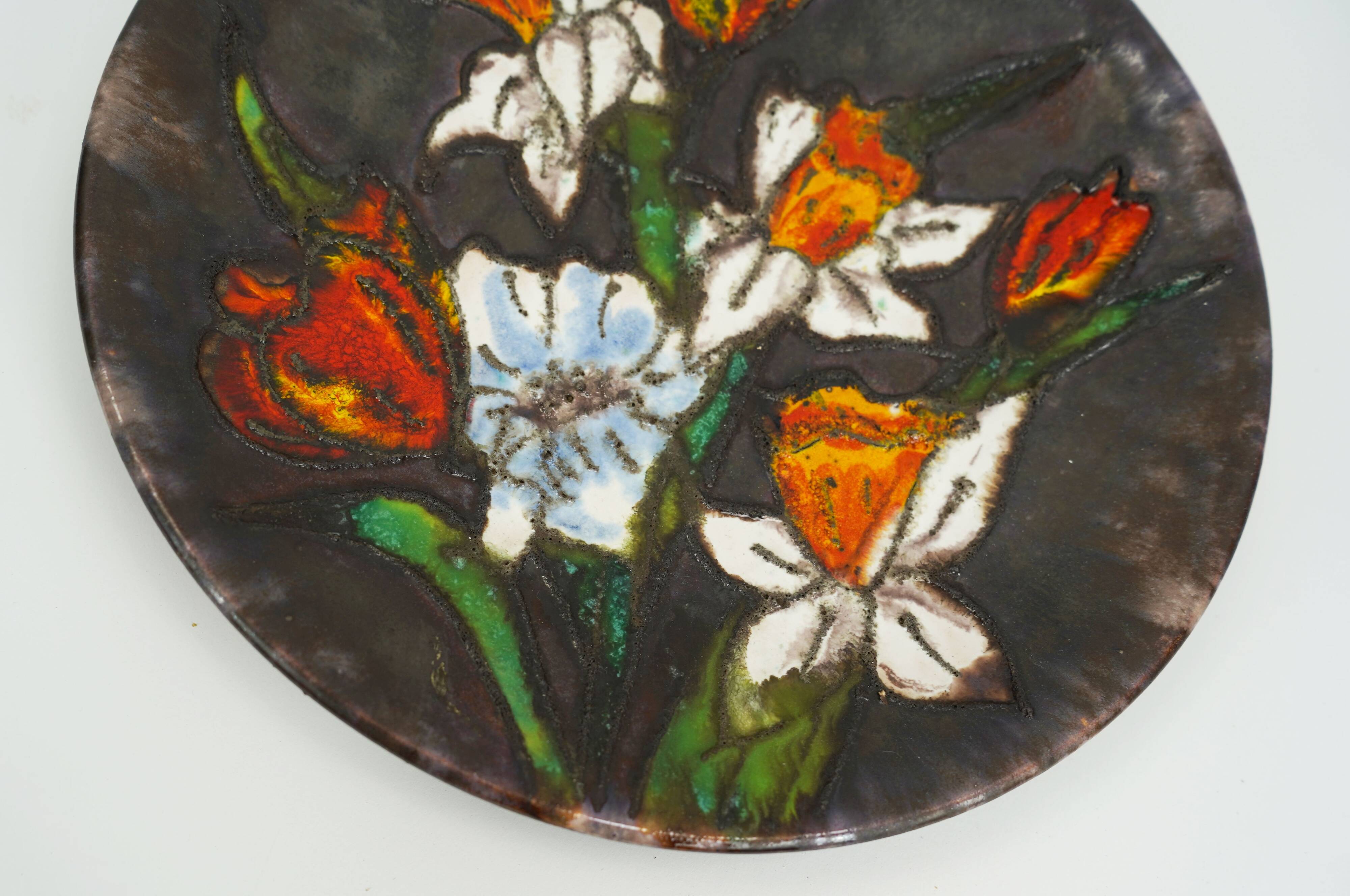 vintage ruscha 1960's 70's WALL PLATE fat lava bowl orange and white flower