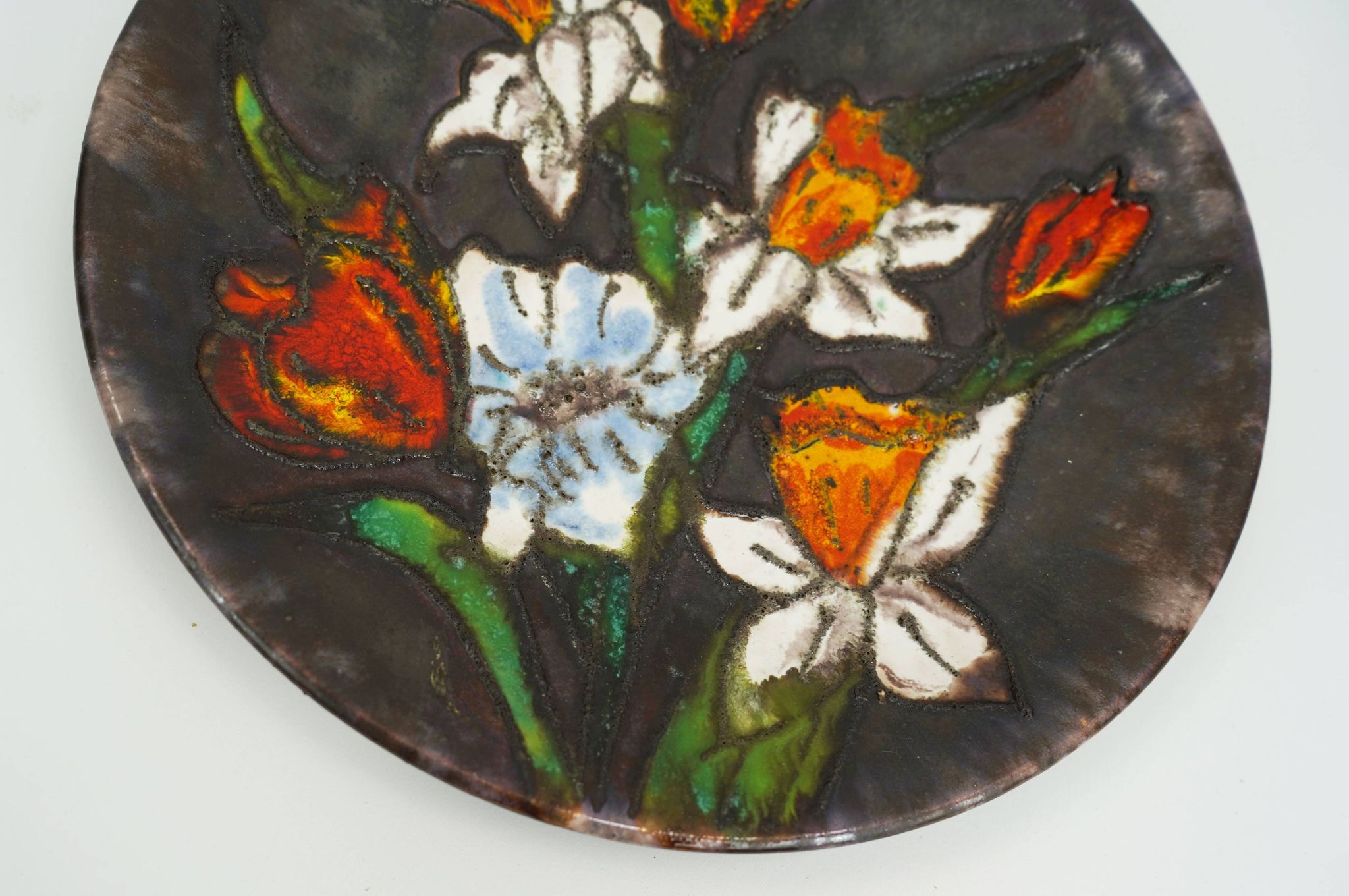 vintage ruscha 1960's 70's WALL PLATE fat lava bowl orange and white flower