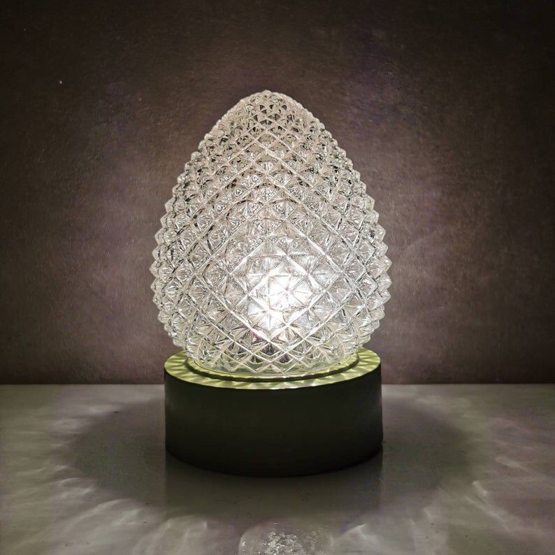 Vintage glass ceiling light with green plastic ring, 1980s