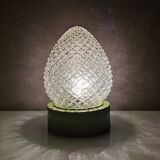 Vintage glass ceiling light with green plastic ring, 1980s