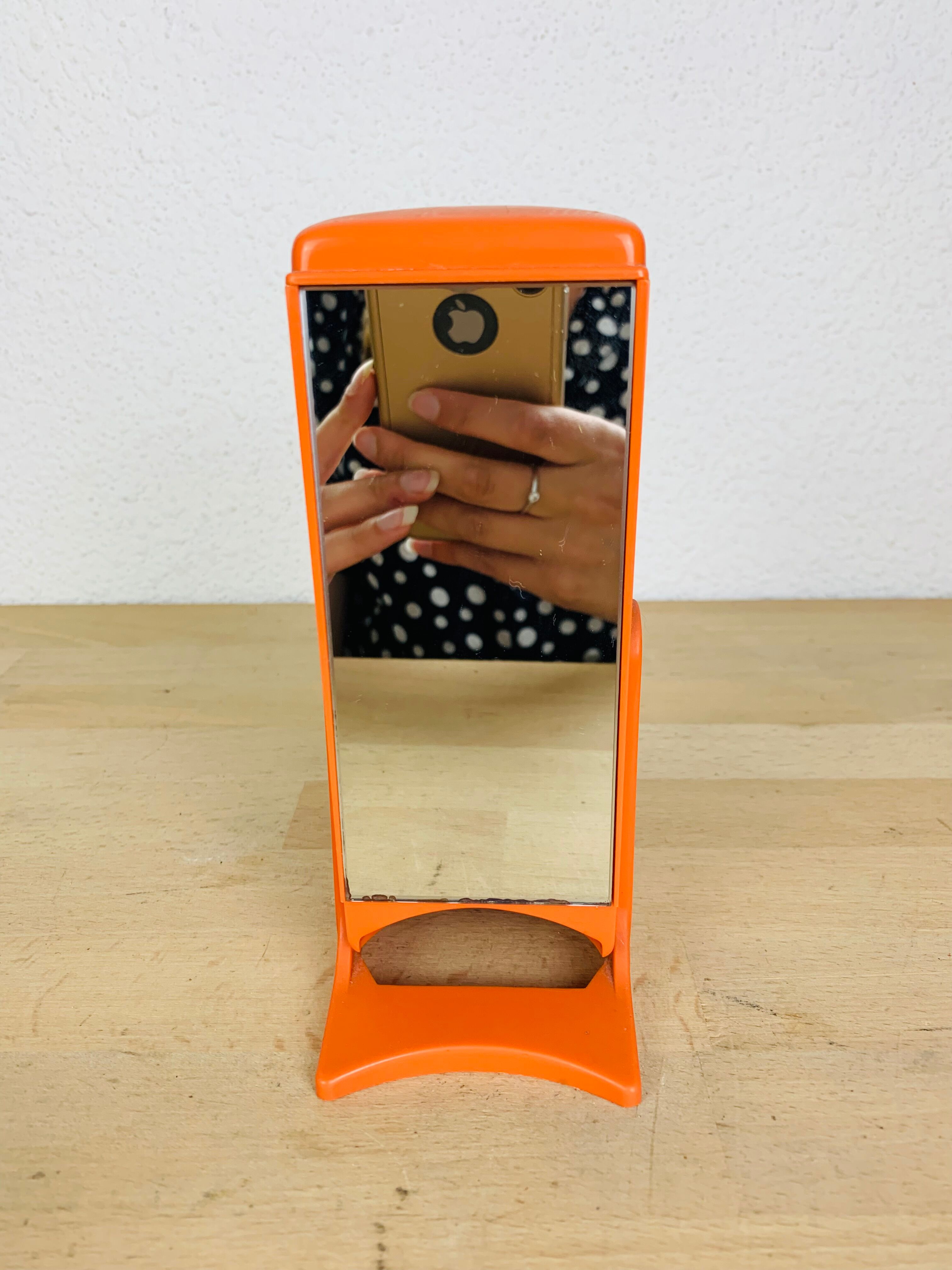 Miroir orange space age distributeur de cotons