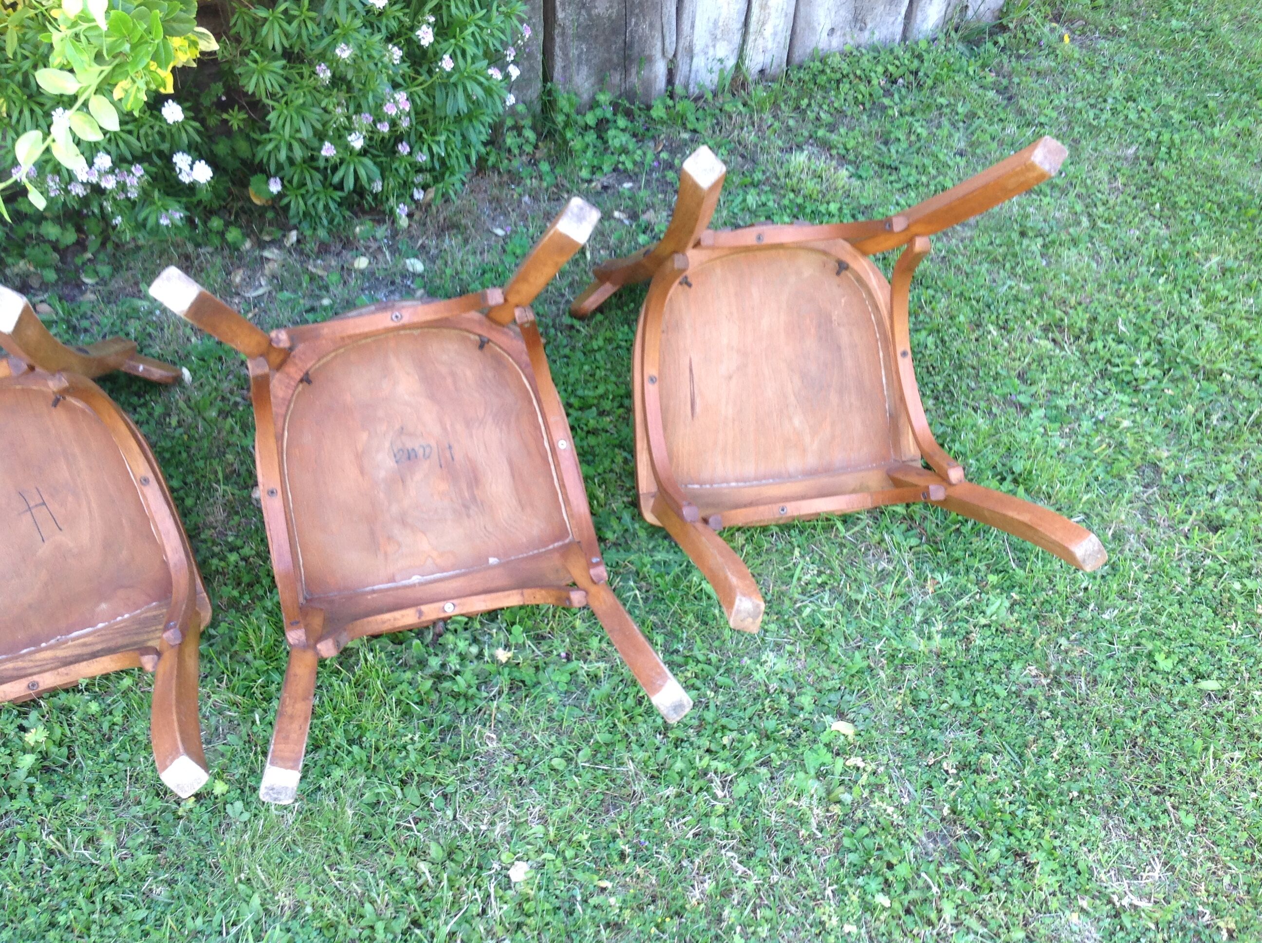Suite of four foot bistro chairs with hoops / vintage 40s-50s