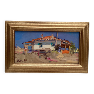 Tableau Huile sur carton singée dimension : hauteur -26 cm- largeur -42cm-