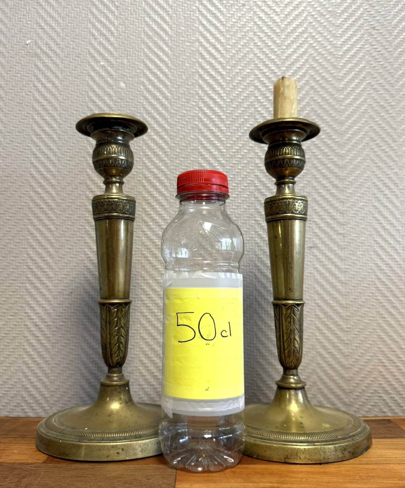 Pair of Empire period candlesticks in gilded bronze circa 1820