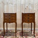 Pair of Louis XV style bedside tables in marquetry.