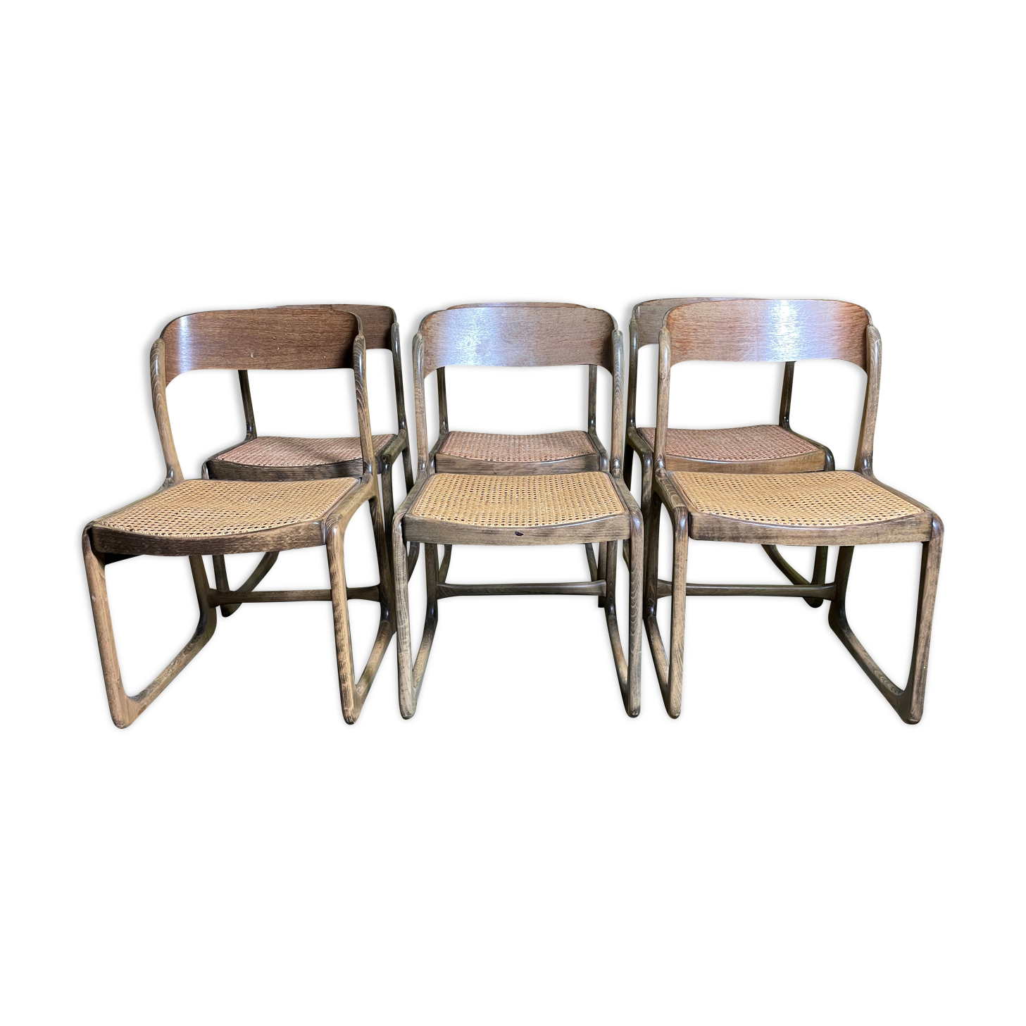 Suite of 6 chairs Baumann sled cannage