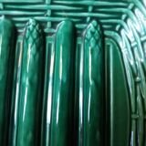 Green Barbotine dish with asparagus patterns