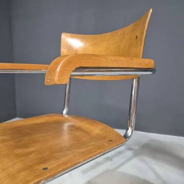 Fauteuils tubulaires fonctionnalistes de Kovona, bois et chrome, Tchécoslovaquie, années 1950