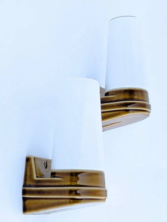 Pair of wall sconces "Bernadotte" model 6080 in ochre porcelain by Sigvard Bernadotte for Ifö - 1960