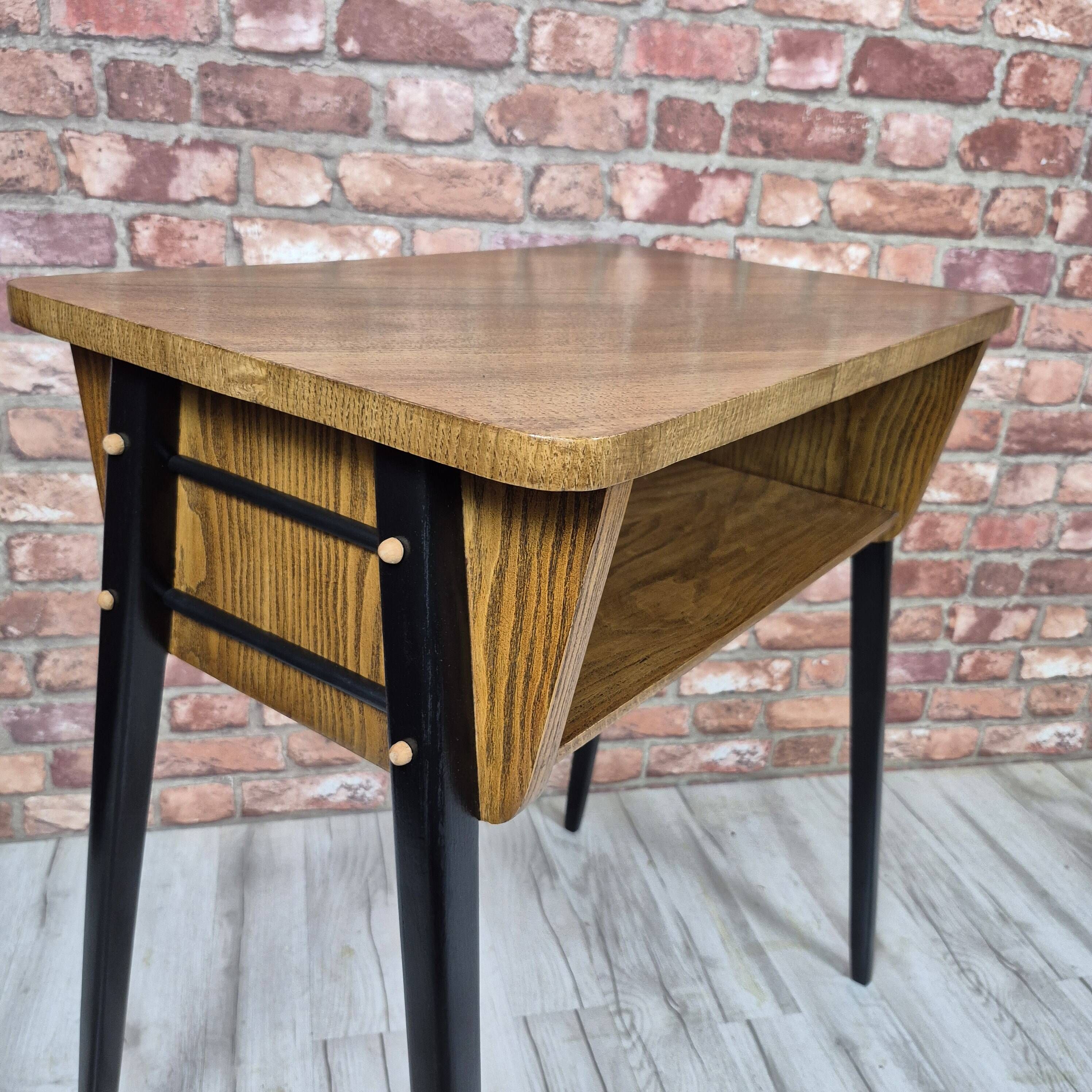 Restored Mid Century Modern Oak and Ash Radio Table Type 640-B 1970s