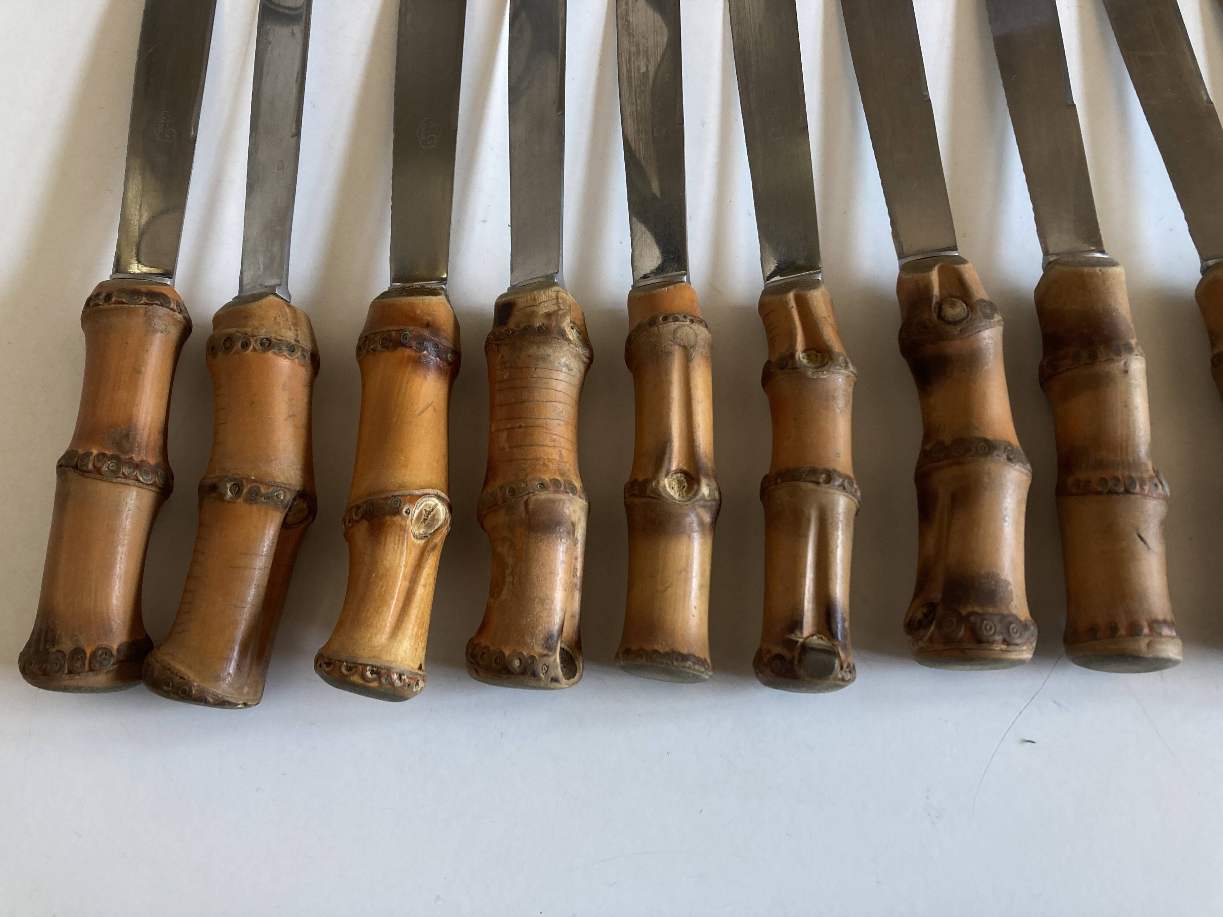 set of 11 knives with bamboo handles 1960 Riviera