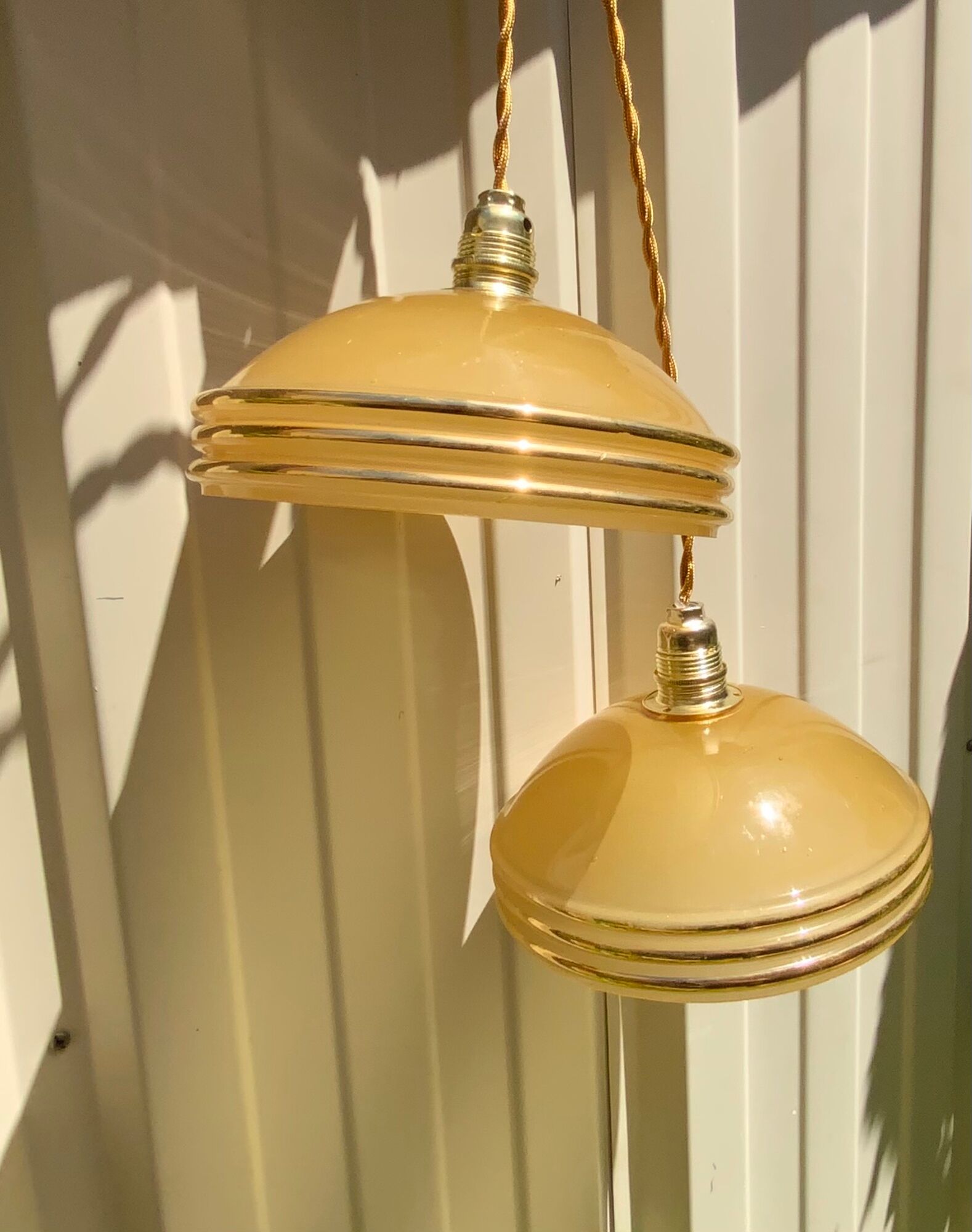 Suspension duo frosted glass orange and golden electricity new