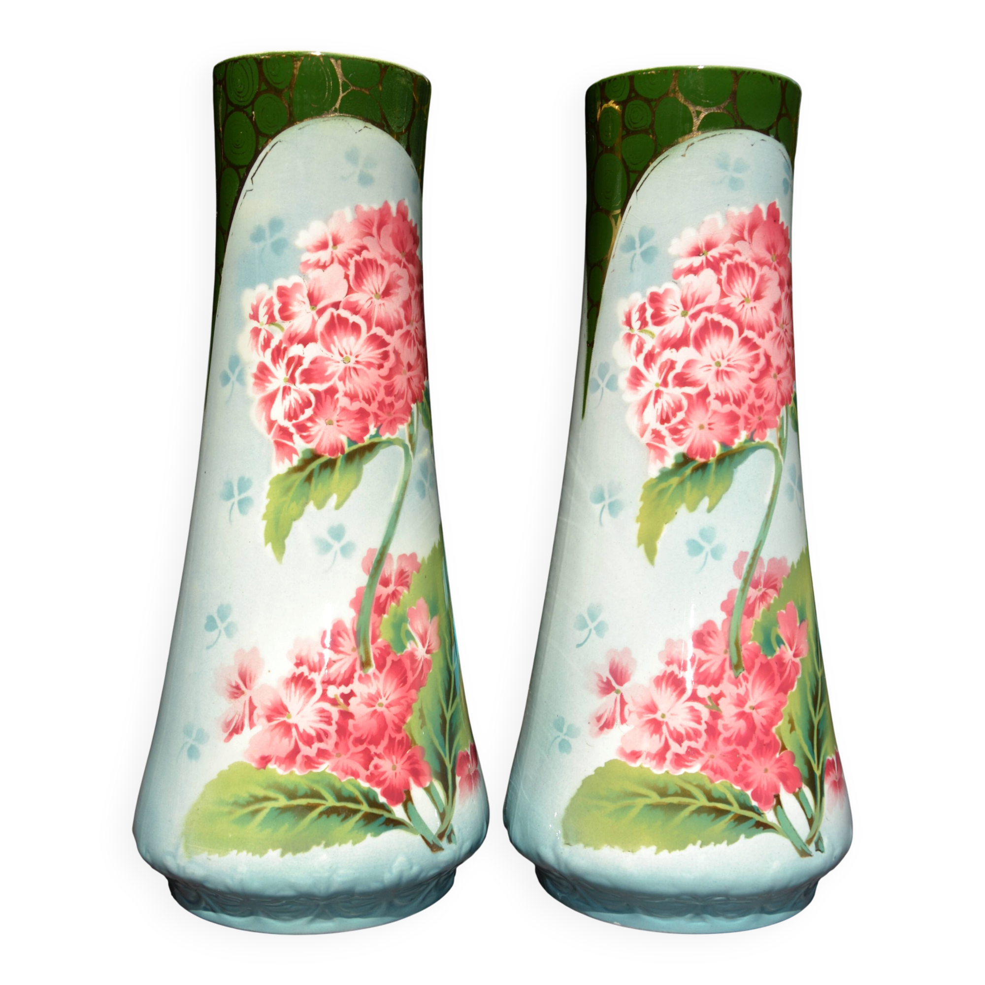 2 flowered vases St Amand early 20th century