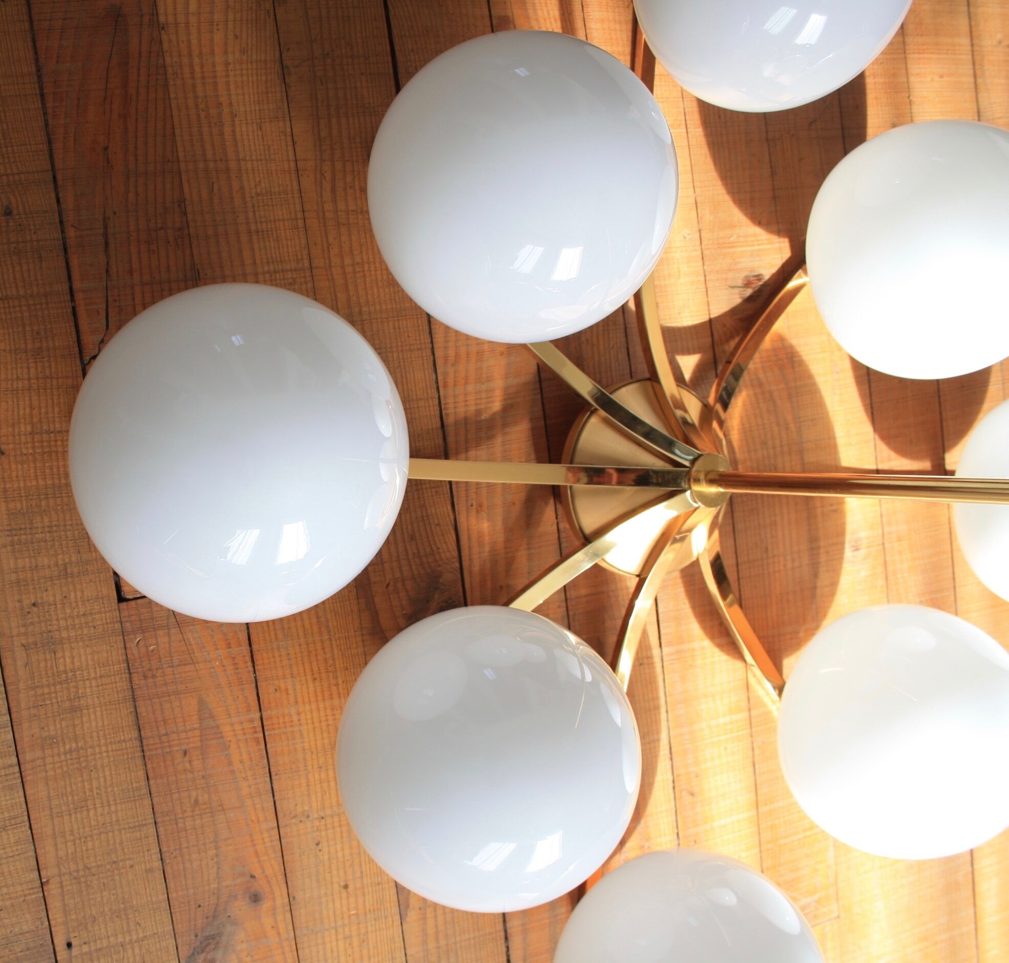 Opaline brass hanging lamp