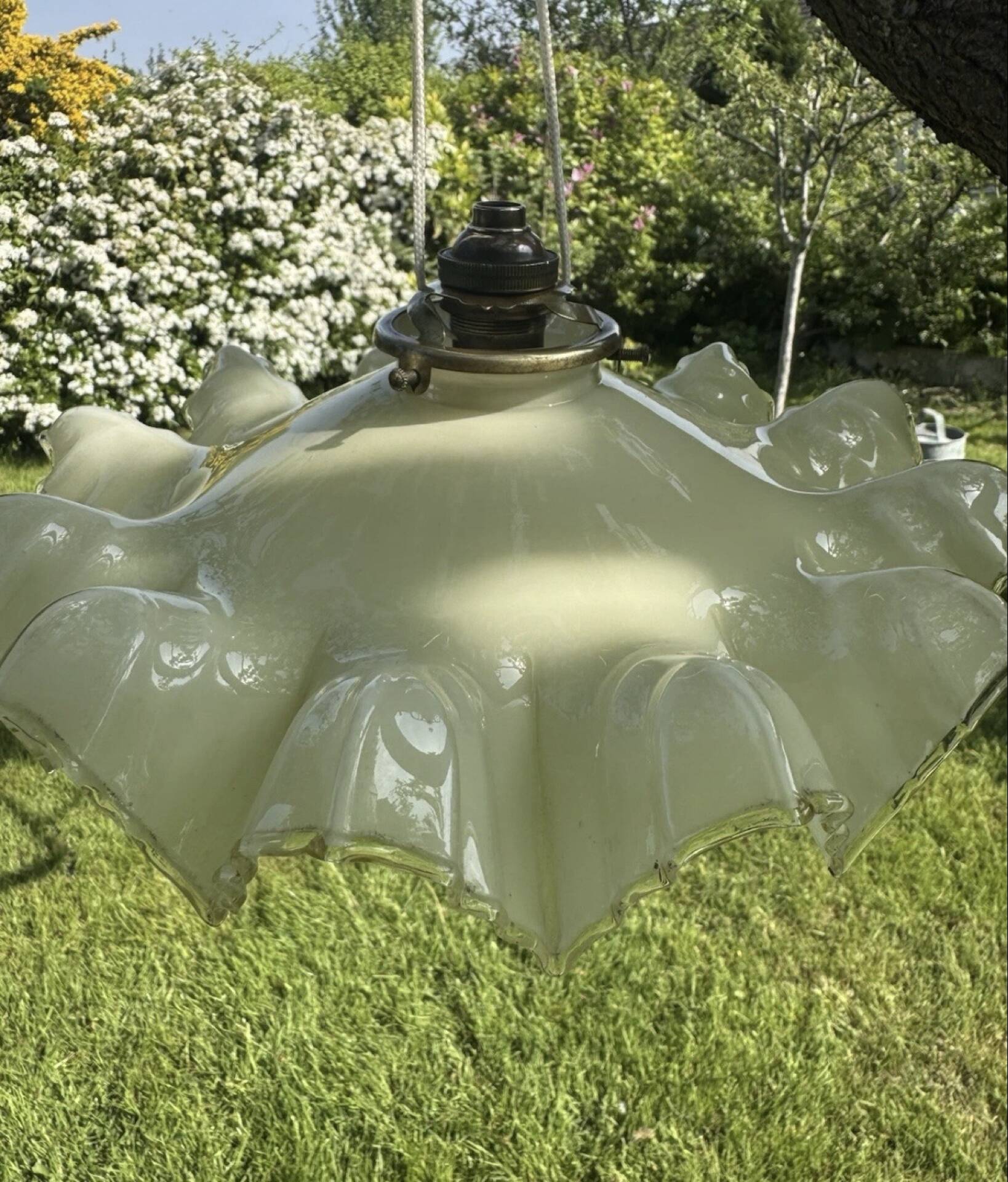 Vintage pleated glass lace lampshade ceiling light