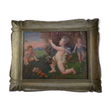 Tableau ancien XIXème huile sur panneau « Putti «