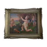 Old painting nineteenth oil on panel "Putti"