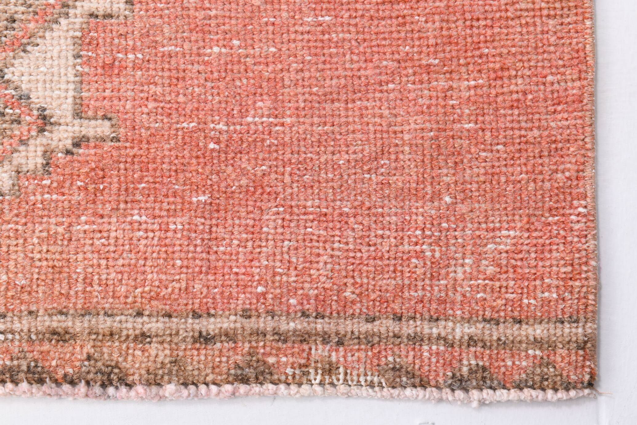 Turkish Salmon Brown Vintage Runner Rug, 91x362Cm