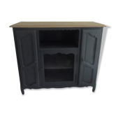 Old oak buffet style Louis XV patinated gray slate waxed wood tray