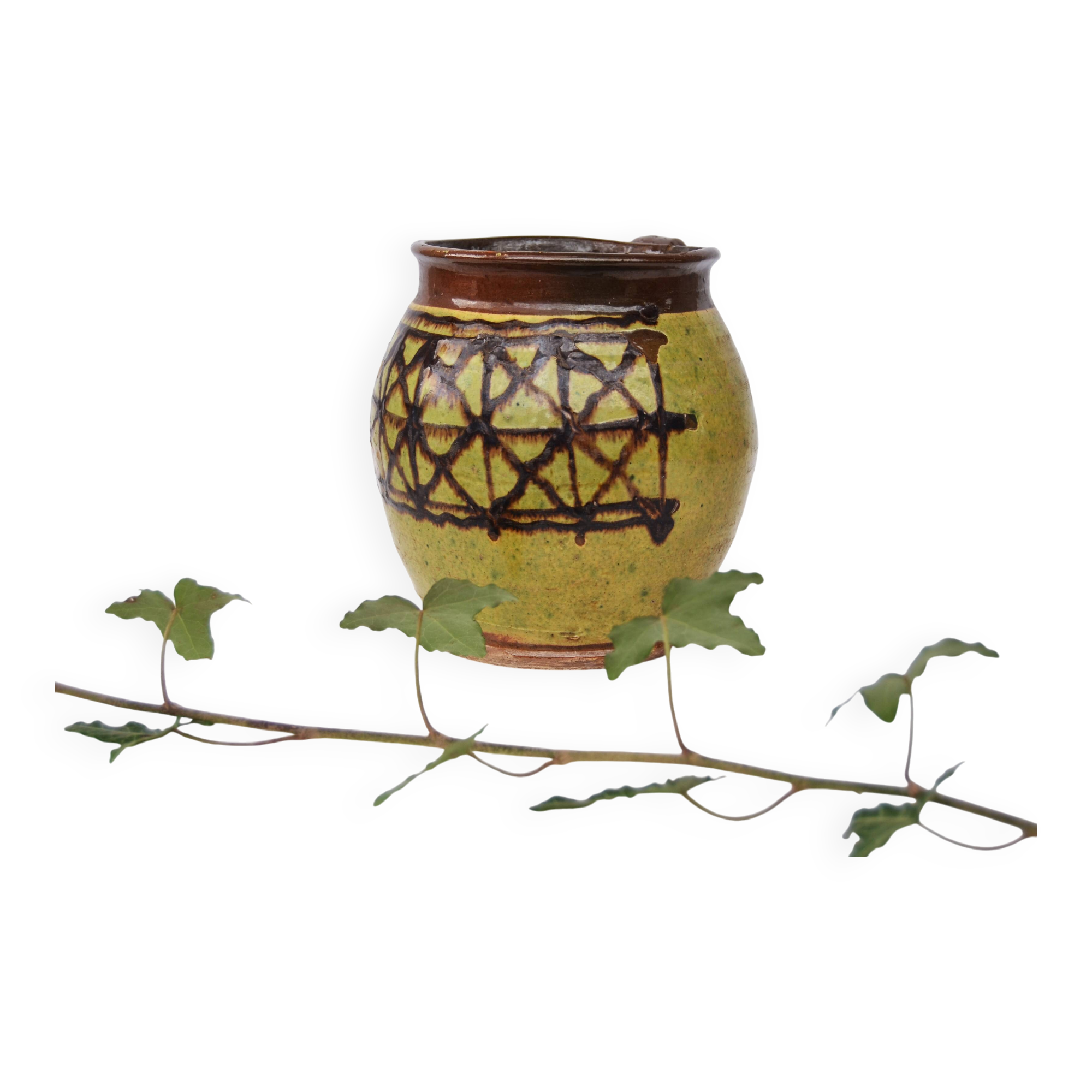 Early 20 th Century Glazed Rustic Terracotta Vase Romanian Traditional Oltenia