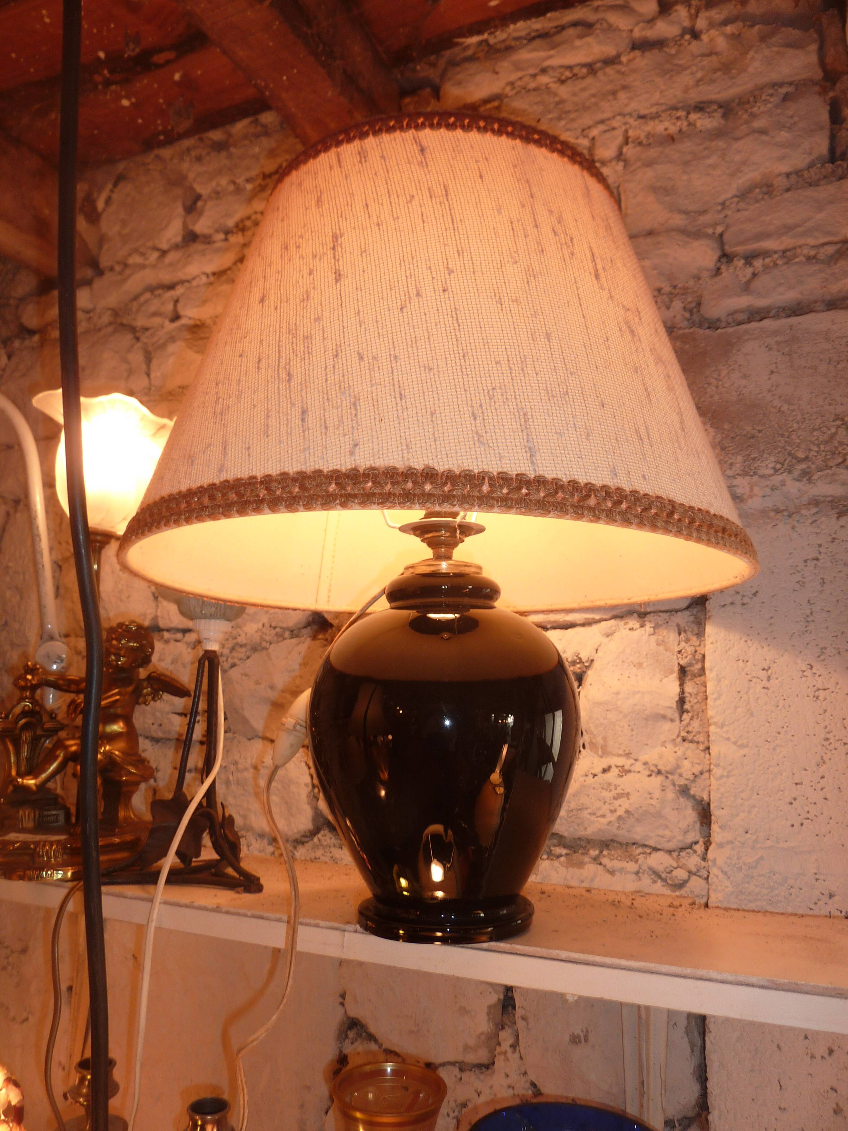black opaline glass lamp (attributed to Jacques Adnet)