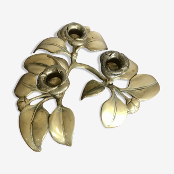 Bougeoir fleurs  en bronze doré