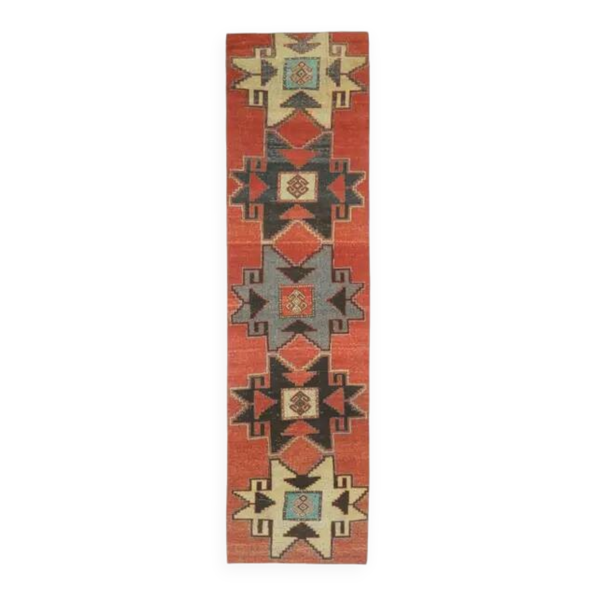 Vintage Turkish Hand-Knotted Wool Cotton Red Runner Rug 81x340