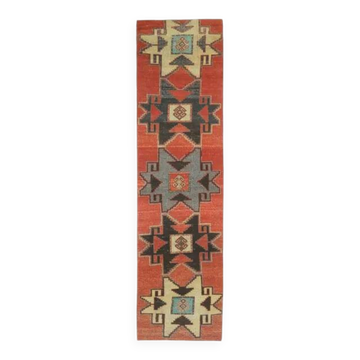 Vintage Turkish Hand-Knotted Wool Cotton Red Runner Rug 81x340
