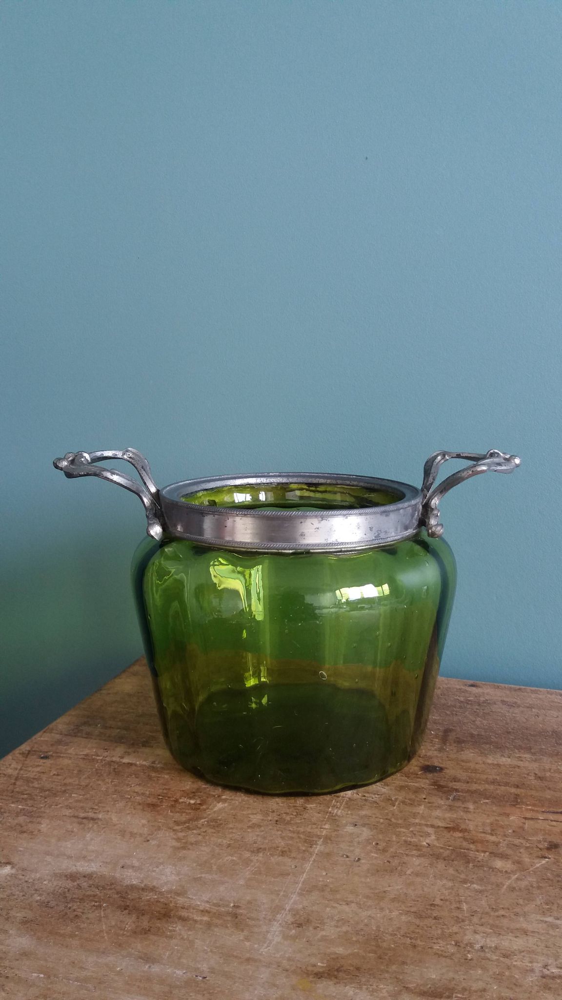 Napoleon III Art Nouveau glass and silver-plated biscuit jar