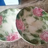 2 OLD SLASH PLATES WITH ROSES DECORATION